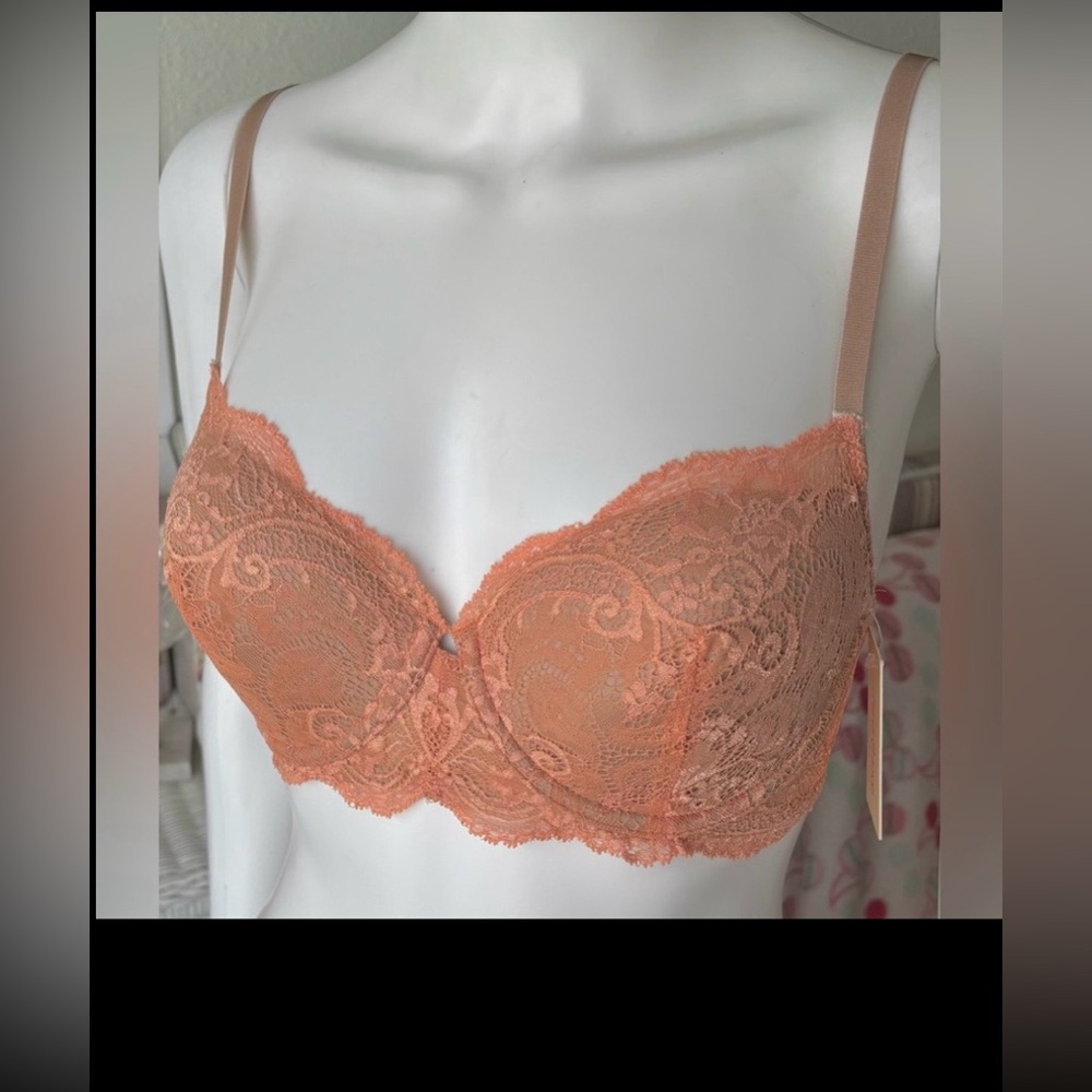 ThirdLove 24/7 Lace Balconette Bra Push Up UnderWired Tangerine Size 32D1/2  NWT